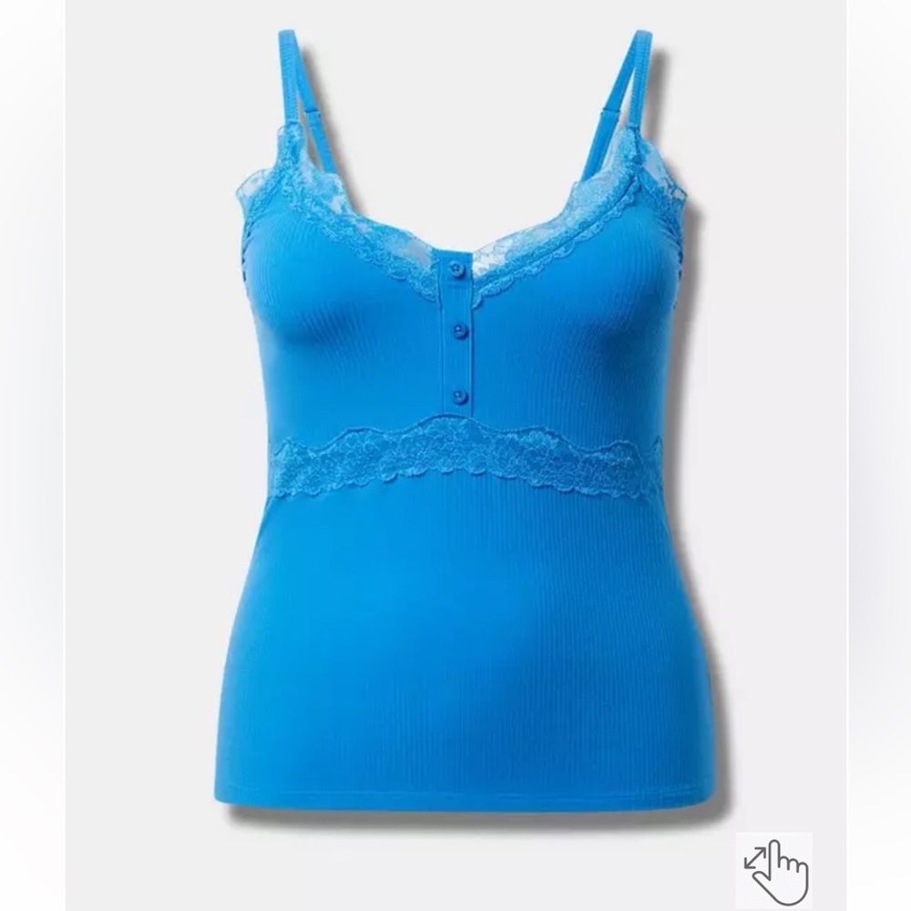 Torrid Super Soft Rib Bright Blue Lace Trim Camisole Top